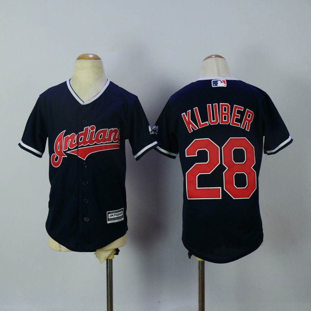 Youth Cleveland Indians 28 Kluber Blue MLB Jerseys